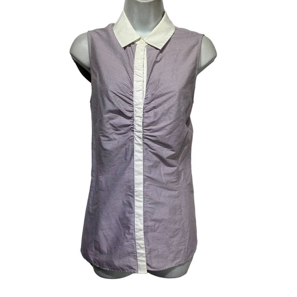 Lafayette 148 New York Sleeveless Button Down Striped polo shirt Size 8 - Picture 2 of 8